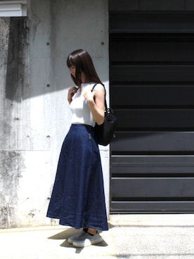 「マキシスカート」｜「アイテム（スリッポン）」を使った、nacoさん（レディース・161cm）の夏コーディネート