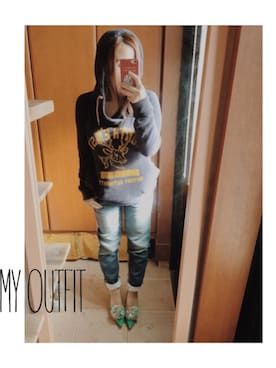 「RCWB（アールシーダブリュービー）のアイテム（パンツ）」を使った、kyonさん（レディース・153cm）の冬コーディネート