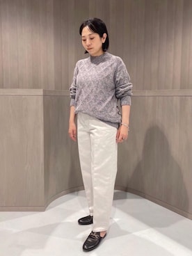 「LOEFF（ロエフ）の＜LOEFF（ロエフ）＞ SI/NY クラフト ジャカード ニット（ニット/セーター、ブルー系）」を使った、Satoko Takeshitaさん（レディース・156cm）の夏コーディネート