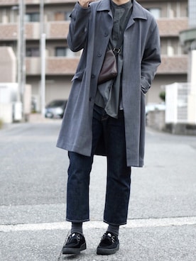 「いいね返し」｜「アイテム（ステンカラーコート）」を使った、お か っ ち 。 【 相 互 】さん（メンズ・175cm）の秋コーディネート