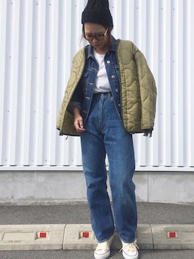 「TODAYFUL（トゥデイフル）のUseful UネックTシャツ（Tシャツ/カットソー）」を使った、LINAさん（レディース・159cm）の冬コーディネート