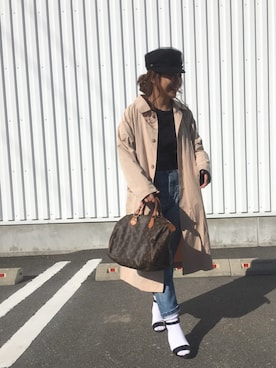 「サッシュベルト」｜「アイテム（ステンカラーコート）」を使った、LINAさん（レディース・159cm）の冬コーディネート