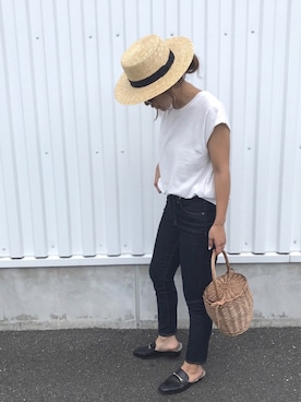 「スリッパ」｜「アイテム（帽子）」を使った、LINAさん（レディース・159cm）の夏コーディネート