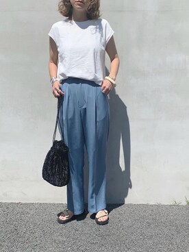 「スポサン」｜「アイテム（スラックス）」を使った、LINAさん（レディース・159cm）の夏コーディネート