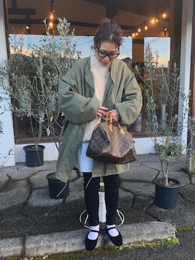 「TODAYFUL（トゥデイフル）のアイテム（ミリタリージャケット）」を使った、LINAさん（レディース・159cm）の冬コーディネート