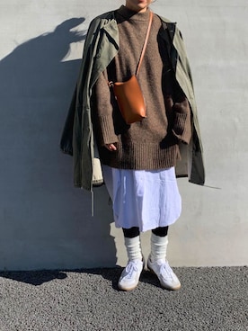 「TODAYFUL（トゥデイフル）のアイテム（ミリタリージャケット）」を使った、LINAさん（レディース・159cm）の冬コーディネート