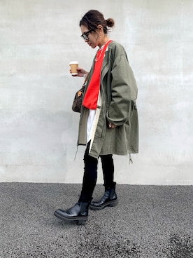 「TODAYFUL（トゥデイフル）のアイテム（ミリタリージャケット）」を使った、LINAさん（レディース・159cm）の冬コーディネート