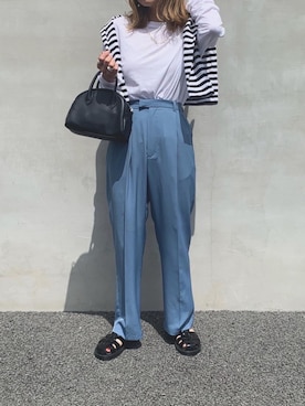 「CIAOPANIC（チャオパニック）の【WEB限定】センタープレスタックパンツ（その他パンツ）」を使った、LINAさん（レディース・159cm）の春コーディネート