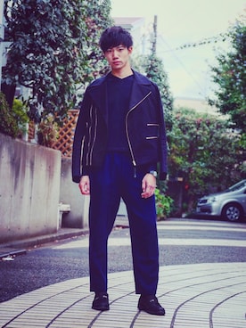 「Paul Smith（ポールスミス）のアイテム（ライダースジャケット）」を使った、浜本大暉さん（メンズ・168cm）の秋コーディネート