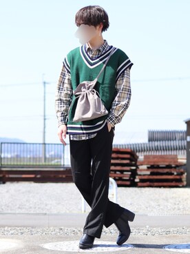 ブロードベージュチェックシャツを使ったメンズ人気ファッションコーディネート Wear