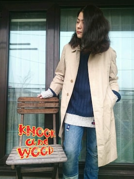 「原宿」｜「アイテム（ステンカラーコート）」を使った、KNOCK and WOODさん（メンズ・165cm）の春コーディネート