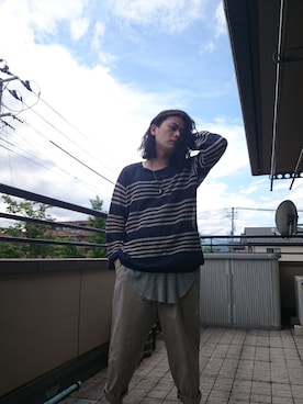 「hatra（ハトラ）のアイテム（Tシャツ/カットソー）」を使った、KNOCK and WOODさん（メンズ・165cm）の春コーディネート