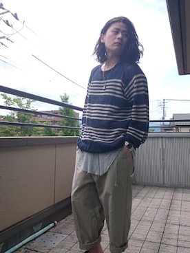 「YANTOR（ヤントル）のアイテム（パンツ）」を使った、KNOCK and WOODさん（メンズ・165cm）の夏コーディネート