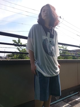 「hatra（ハトラ）のアイテム（Tシャツ/カットソー）」を使った、KNOCK and WOODさん（メンズ・165cm）の夏コーディネート