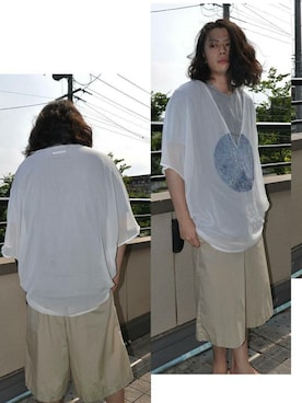 「hatra（ハトラ）のアイテム（Tシャツ/カットソー）」を使った、KNOCK and WOODさん（メンズ・165cm）の夏コーディネート