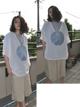 「hatra（ハトラ）のアイテム（Tシャツ/カットソー）」を使った、KNOCK and WOODさん（メンズ・165cm）の夏コーディネート