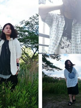 「hatra（ハトラ）のアイテム（Tシャツ/カットソー）」を使った、KNOCK and WOODさん（メンズ・165cm）の夏コーディネート