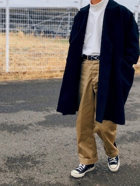 「BASISBROEK（バシスブルック）のアイテム（チェスターコート）」を使った、matilda0828さん（メンズ・173cm）の春コーディネート