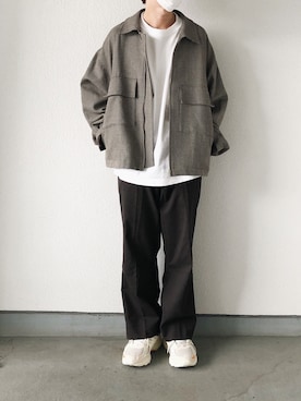 「my beautiful landlet（マイビューティフルランドレット）のアイテム（スラックス）」を使った、yossyさん（メンズ・163cm）の春コーディネート