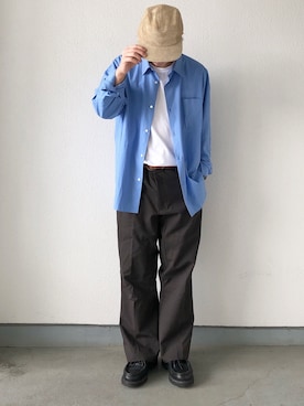 「my beautiful landlet（マイビューティフルランドレット）のアイテム（スラックス）」を使った、yossyさん（メンズ・163cm）の夏コーディネート