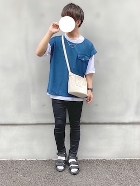 「巾着バッグ」｜「アイテム（雑誌）」を使った、itsukiさん（メンズ・167cm）の夏コーディネート