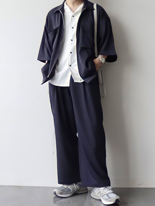 itsuki使用「LILL（ポリトロストレッチ半袖ビッグポケットジップシャツ＆ワイドパンツ　セットアップ）」的時尚穿搭