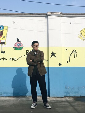 「ZARA MANのアイテム（チノパンツ）」を使った、Jinさん（メンズ・175cm）の春コーディネート