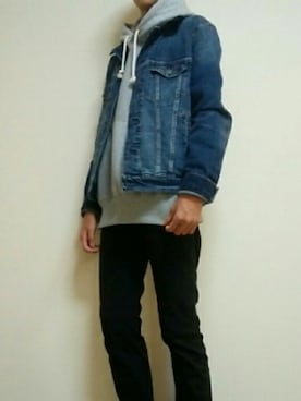 「American Eagle（アメリカンイーグル）のアイテム（デニムジャケット、ブルー系）」を使った、けいさん（メンズ・170cm）の冬コーディネート