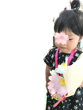 「BRANSHES（ブランシェス）のブーケ柄半袖ワンピース（ワンピース、ブラック系）」を使った、kuru＊ruさん（レディース・164cm）の春コーディネート