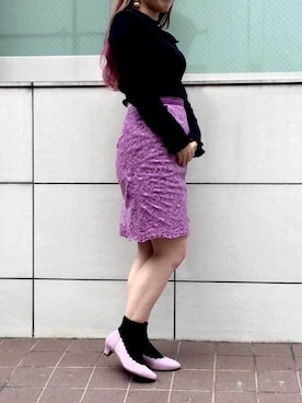 「パープル×黒」｜「アイテム（パンプス）」を使った、JELLYBEANSさん（レディース・155cm）の冬コーディネート