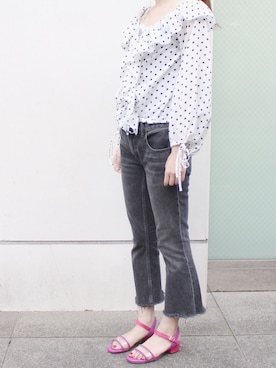 「アイテム（シューズ、パープル系）」を使った、JELLYBEANSさん（レディース・155cm）の春コーディネート