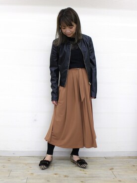「秋のブラウンスタイル」｜「アイテム（ライダースジャケット）」を使った、JELLYBEANSさん（レディース・155cm）の秋コーディネート