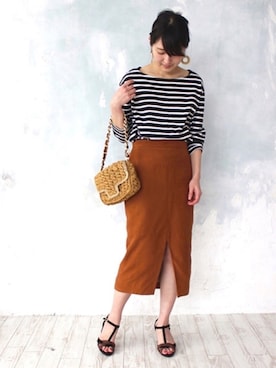 「アイテム（スカート、オレンジ系）」を使った、JELLYBEANSさん（レディース・158cm）の春コーディネート