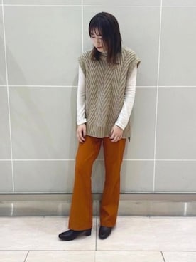 「ケーブルニット」｜「アイテム（レインシューズ）」を使った、JELLYBEANSさん（レディース・162cm）の冬コーディネート
