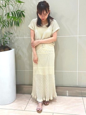 「透かし編みニット」｜JELLYBEANSさん（レディース・158cm）の夏コーディネート