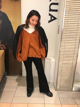 「MURUA（ムルーア）のレースアップワークブーツ（ブーツ）」を使った、misa_iimuraさん（レディース・155cm）の冬コーディネート