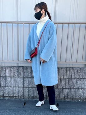 「GU（ジーユー）のアイテム（ノーカラージャケット）」を使った、ユリアさん（レディース・163cm）の冬コーディネート