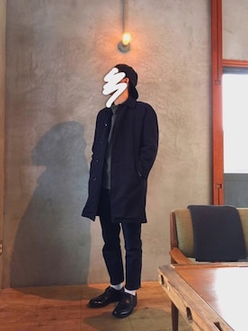 「カップル」｜「アイテム（ステンカラーコート）」を使った、◯ ◯ ◯さん（メンズ・175cm）の冬コーディネート
