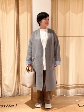 「coen（コーエン）のアイテム（ノーカラージャケット）」を使った、coenのださん（レディース・153cm）の秋コーディネート