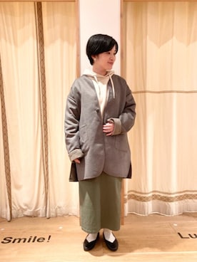 「coen（コーエン）のアイテム（ノーカラージャケット）」を使った、coenのださん（レディース・153cm）の秋コーディネート