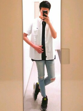 Aeoショートスリーブオックスフォードシャツを使った人気ファッションコーディネート Wear