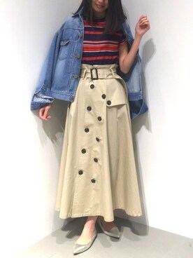 renapinmaruさんの「BLU トレンチ風スカート」を使ったコーディネート