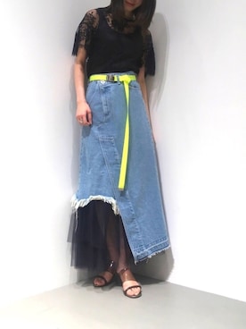 「リメイクデニム」｜「アイテム（スカート）」を使った、renapinmaruさん（レディース・162cm）の春コーディネート