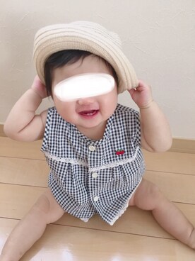 「残暑コーデ」｜「アイテム（帽子）」を使った、oto♪さん（キッズ・70cm）の秋コーディネート