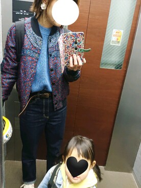 「GU（ジーユー）のアイテム（デニムパンツ、ブルー系）」を使った、RMiiiさんの春コーディネート