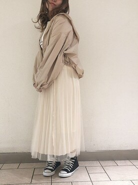 「153cm」｜「アイテム（マウンテンパーカー）」を使った、momokoさん（レディース・153cm）の春コーディネート
