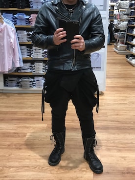 「VIRGOwearworks（ヴァルゴウェアワークス）のアイテム（ライダースジャケット）」を使った、kazukiさん（メンズ・163cm）の冬コーディネート