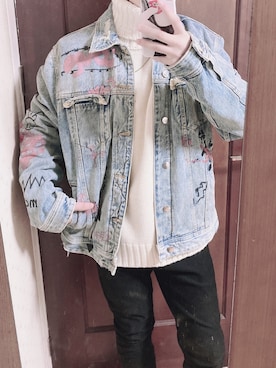 「Guess（ゲス）のアイテム（デニムジャケット）」を使った、日向薫-ヒュウガカオル-さん（メンズ・162cm）の冬コーディネート