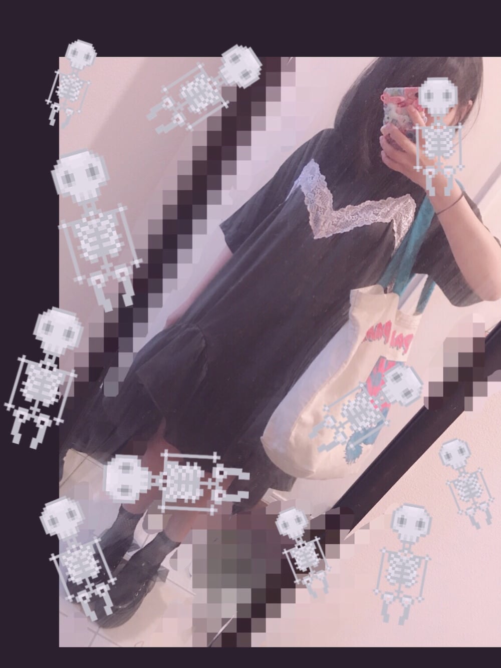 「シンプルコーデ、黒、フリル、ワンピース、カジュアルコーデ、リボン、レース、おしゃれさんと繋がりたい、ハンドメイド、夏セールで買いました」｜「SPINNSのアイテム（ワンピース/ドレス、ブラック系）」を使った、のぴ🐼さん（レディース・150cm）の夏コーディネートの1枚目の写真