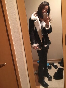 「GU（ジーユー）の（GU）レースアップショートブーツＡ（WOMEN ⁄ シューズ）」を使った、YUI さん（レディース・156cm）の冬コーディネート